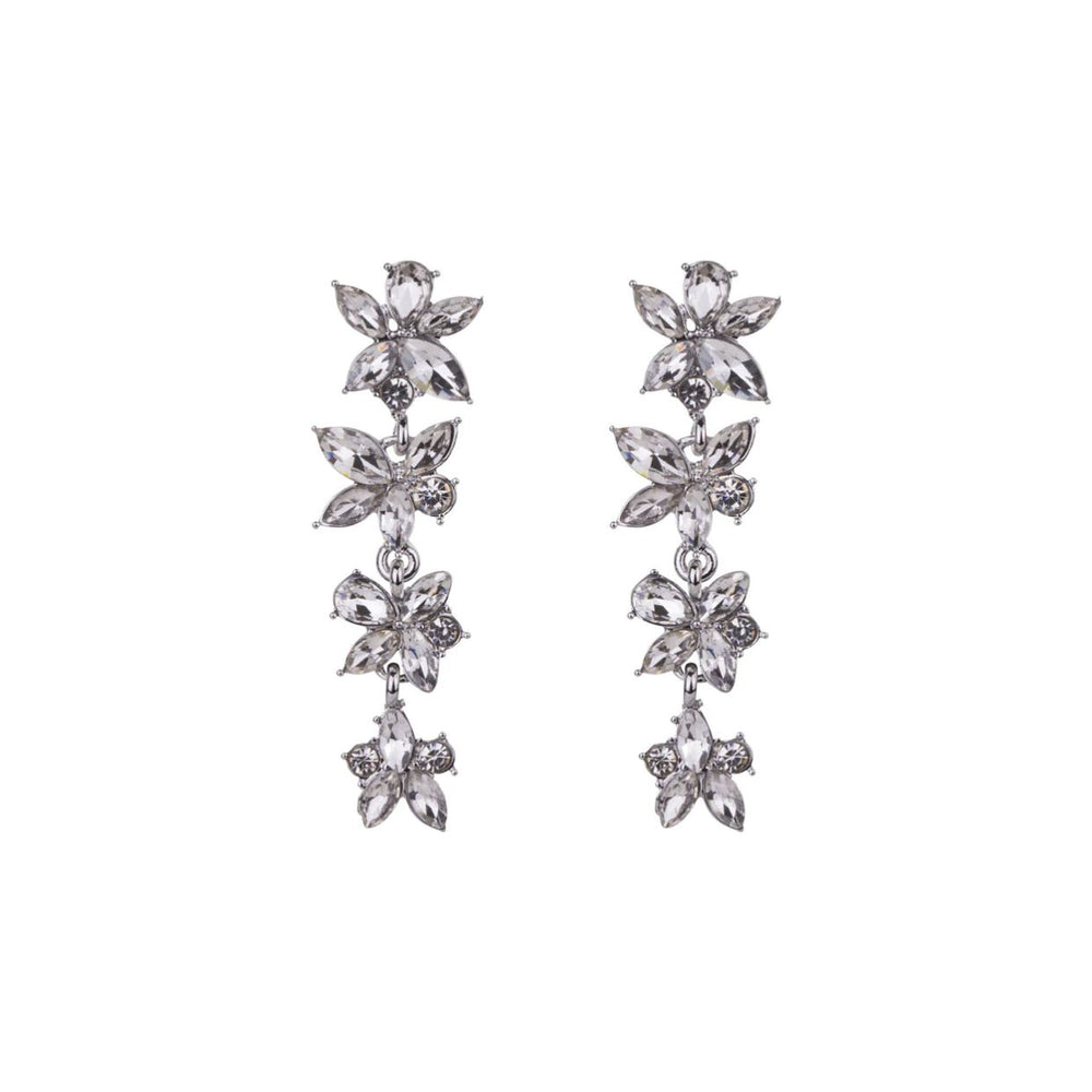Silver Crystal Floral Drop Earring