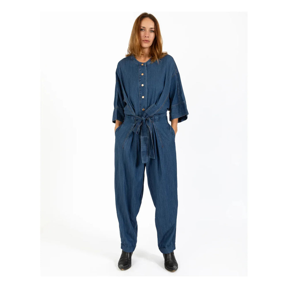 Coster Copenhagen Pantsuit With Belt Blue Denim