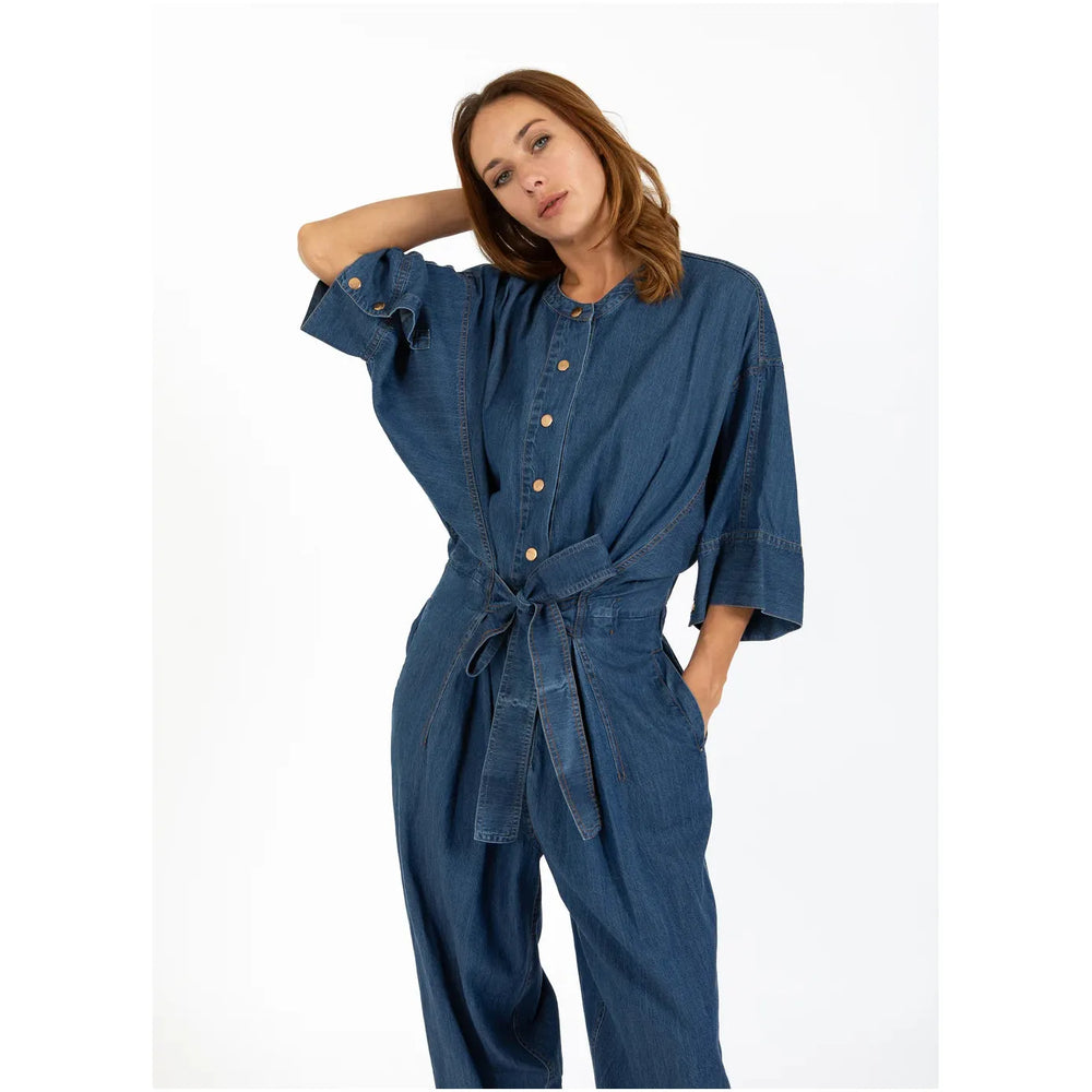 Coster Copenhagen Pantsuit With Belt Blue Denim