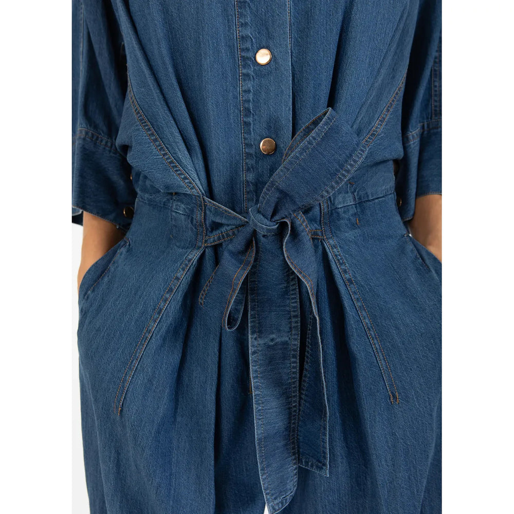 Coster Copenhagen Pantsuit With Belt Blue Denim