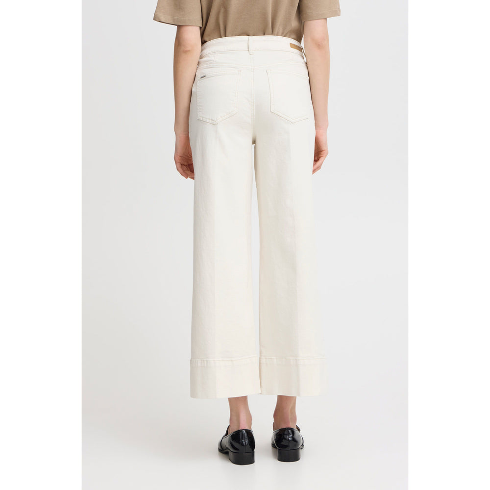 B. Young Cream Cropped Wide Legged Jeans