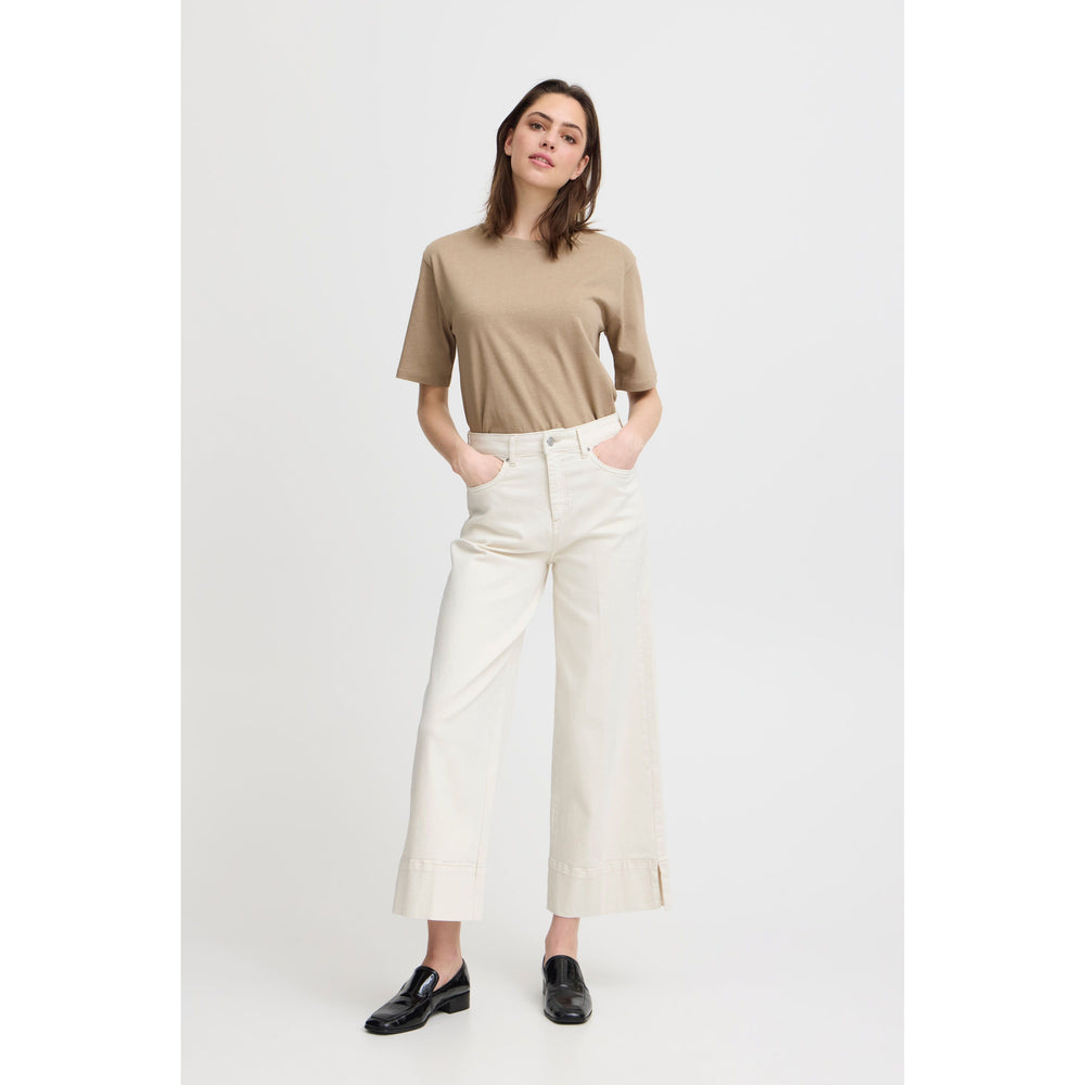 B. Young Cream Cropped Wide Legged Jeans