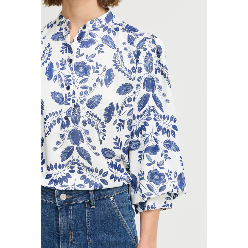 B. Young Blue And White Flower Blouse