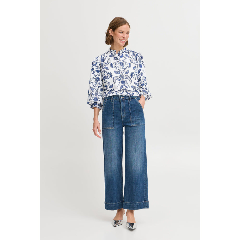 B. Young Blue And White Flower Blouse