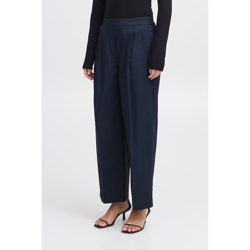 Ichi Cotton Navy Casual Trouser