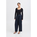 Ichi Cotton Navy Casual Trouser