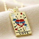 Enamel Love Tarot Card Necklace Gold