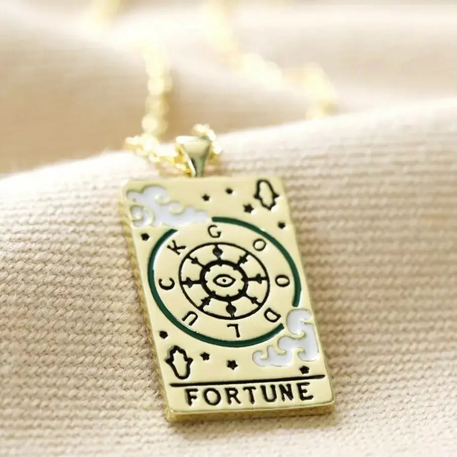 Enamel Fortune Tarot Card Necklace Gold